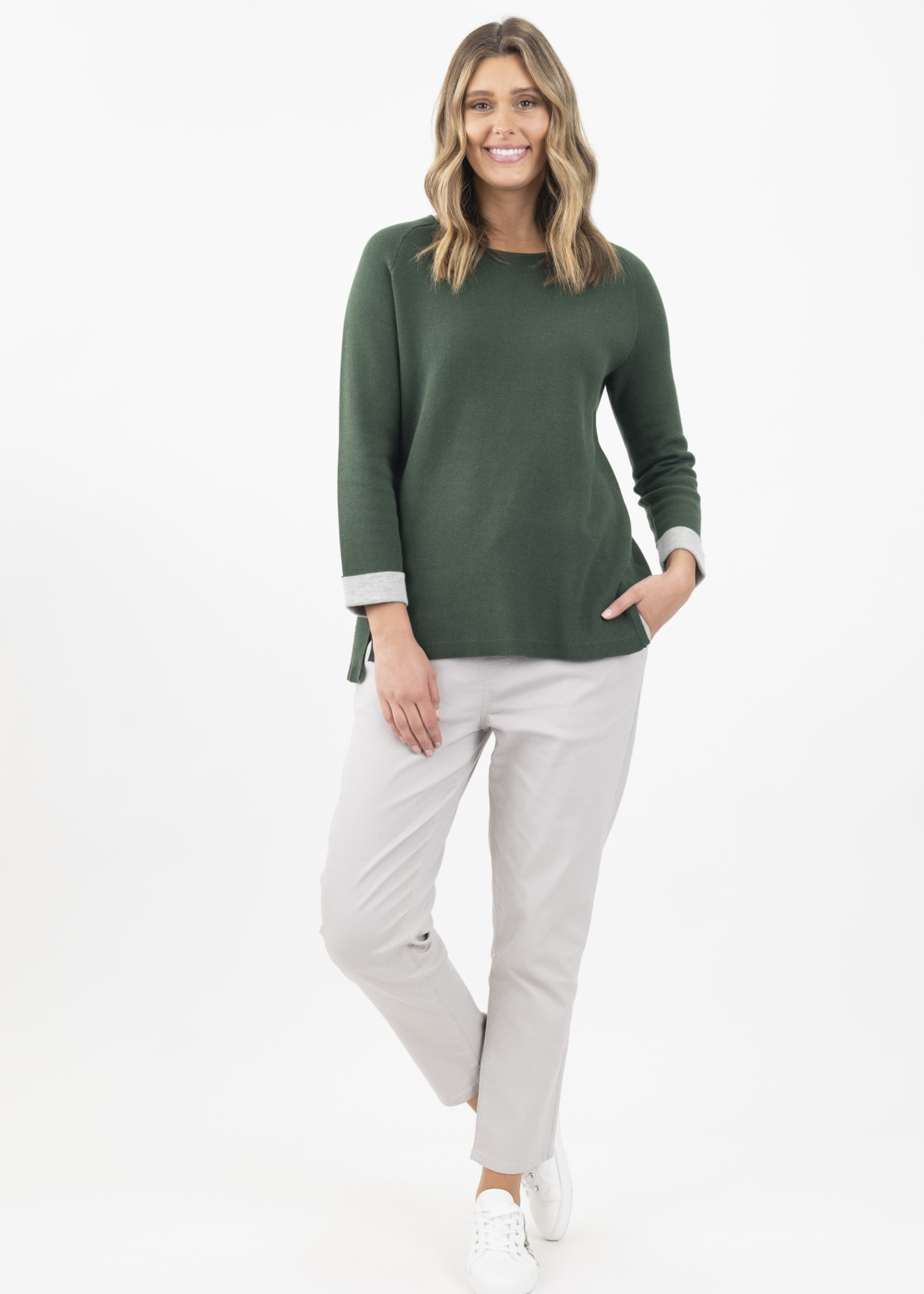 Renoma/Bromley Forest Contrast Trim Knit LS Top