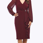 Jesse Harper Dark Claret Ruched Bodice Diamonte LS Dress