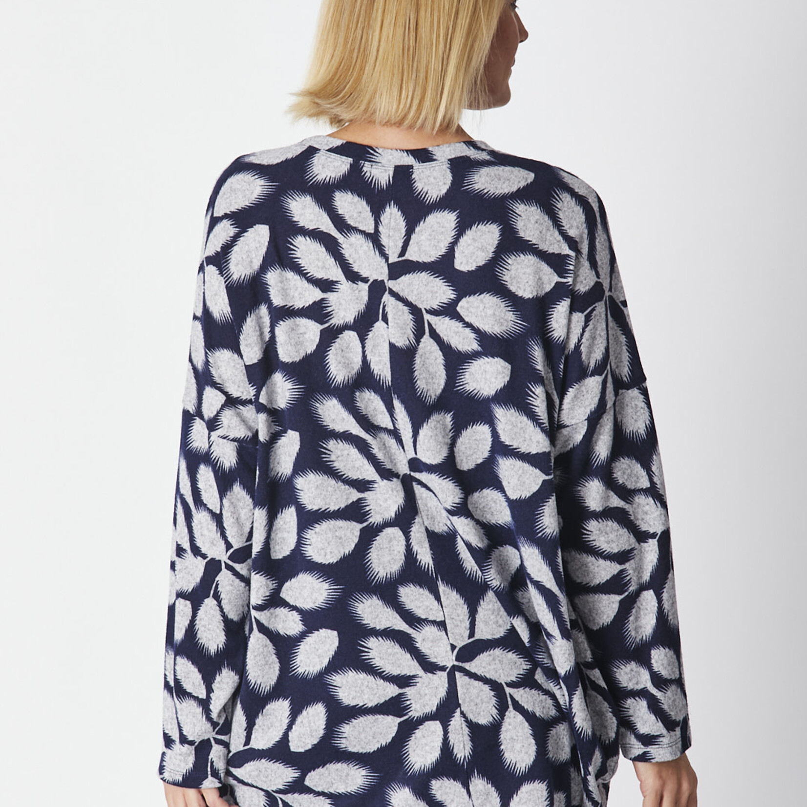 Cordelia Street Navy Grey Leaf Design Rosie LS Tunic