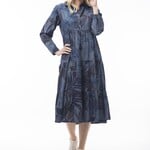 Orientique Denim Floral Aurora Ruffled Ruched Dress