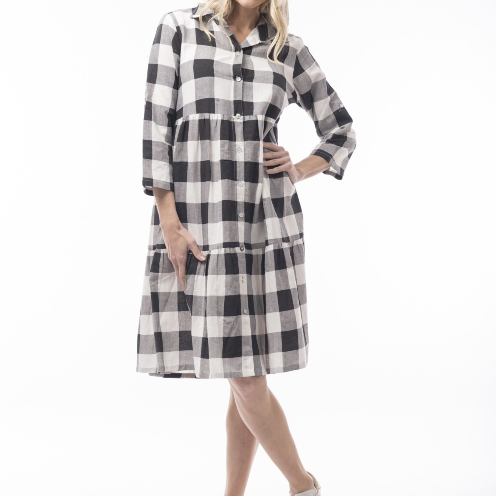 Orientique Black & White Gingham Button Through Dress