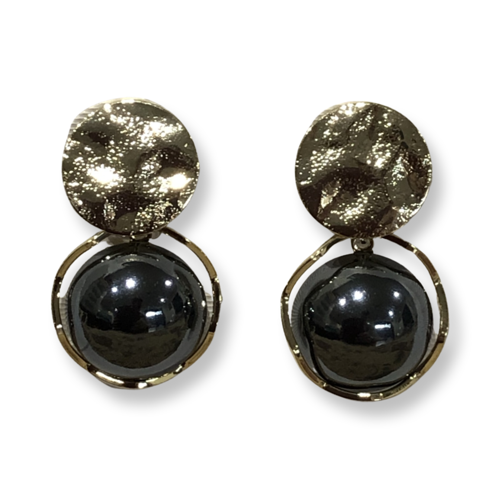 Silk Road Gold w/Black Pearl Pierced Earrings