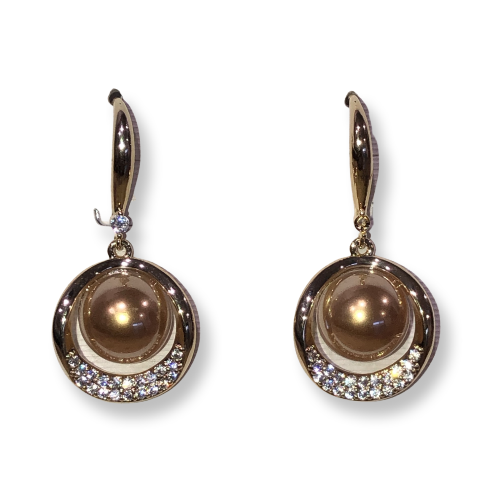 Silk Road Champagne Pearl & Gold Round Earrings