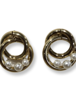 Silk Road Gold Double Hoop w/Cream Pearl Pierced Earring