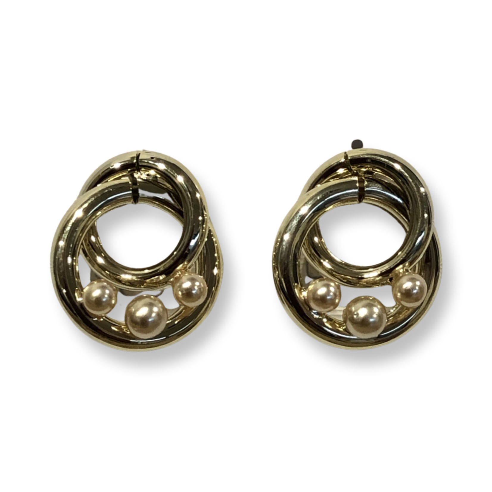 Silk Road Gold Dble Hoop w/Champane Pearl Pierced Earring