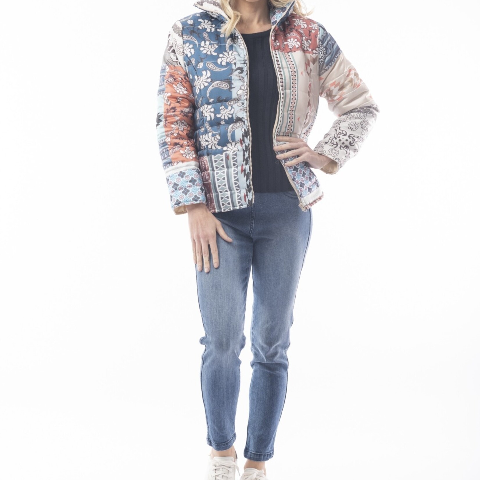 Orientique Pastel Floral Navajo Long Sleeve Puffer Jacket