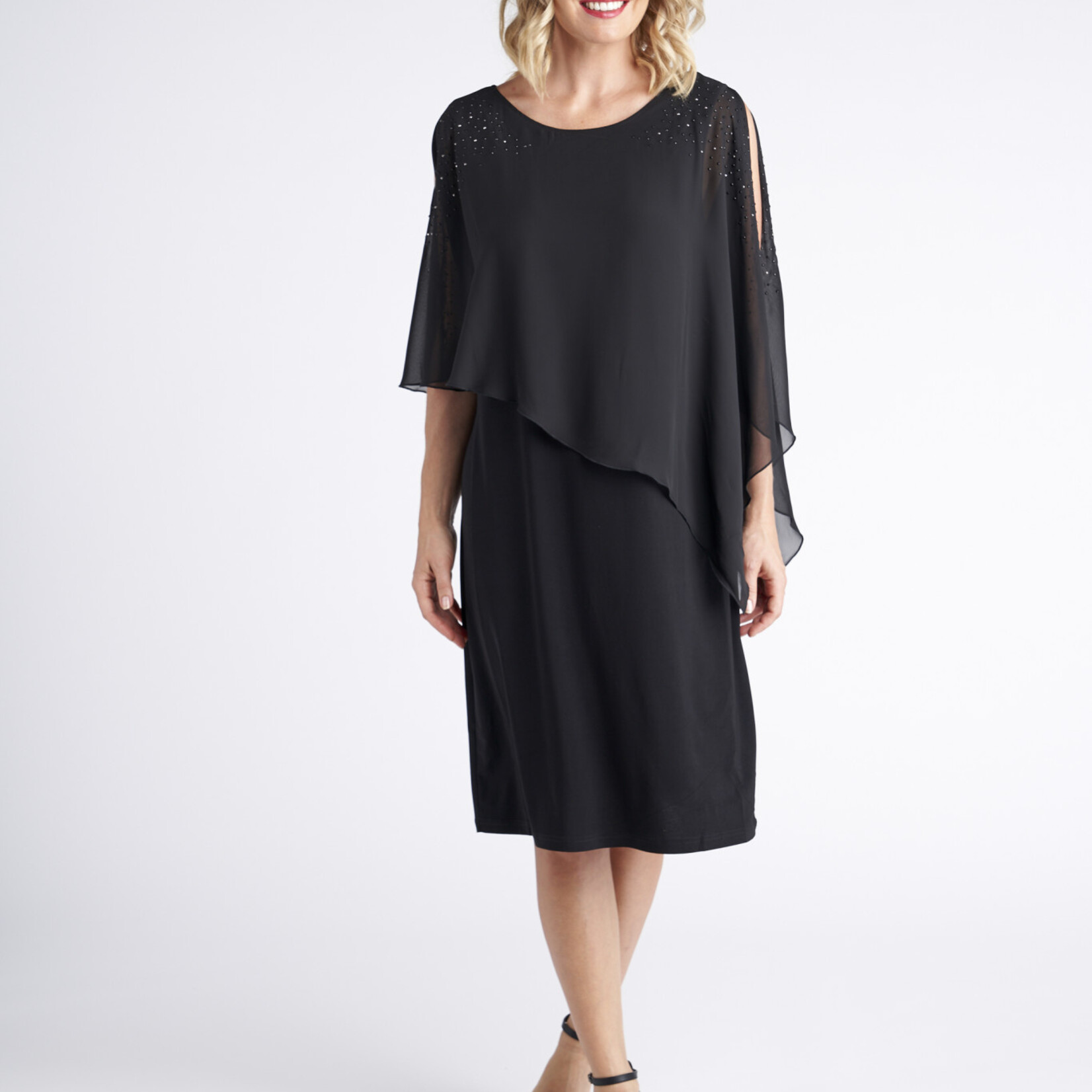 Vivid International Black Chiffon  Sparkle Overlay &  Jersey Dress