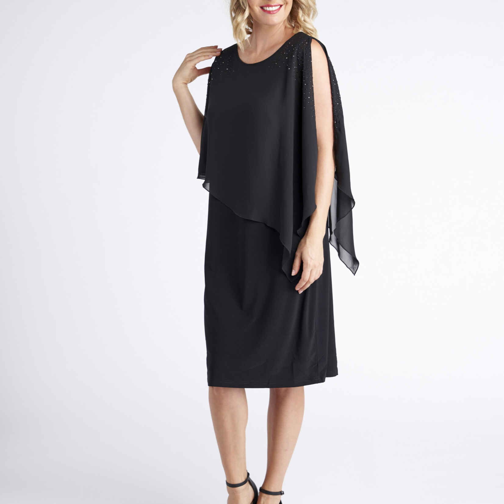 Vivid International Black Chiffon  Sparkle Overlay &  Jersey Dress