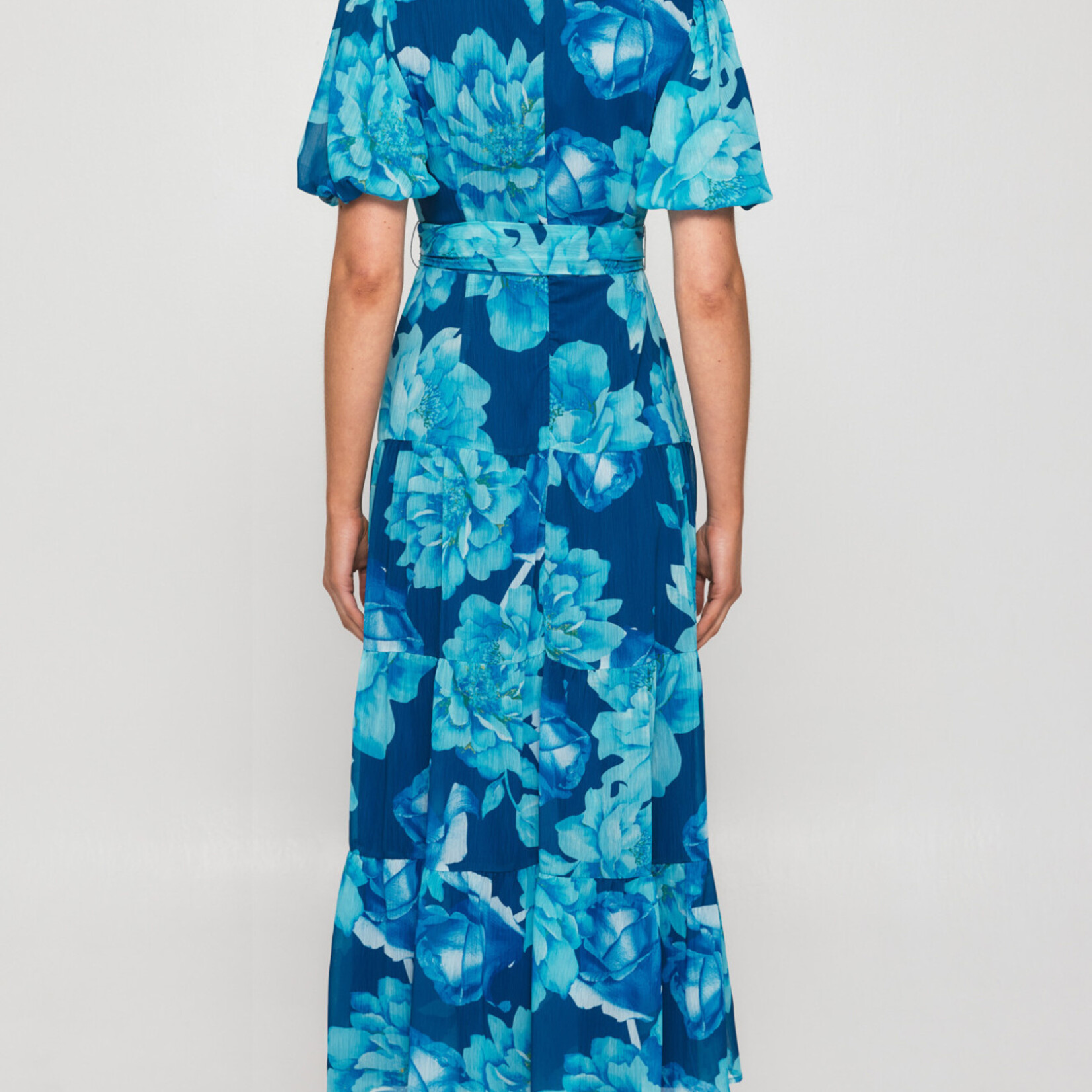 Style State Blue Floral Chiffon Tiered Midi Dress