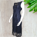 Yes A Dress Navy Sleeveless Floral Lace Boat Neck Dress