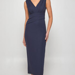 Style State Navy V Neck Mid Pleated Dress