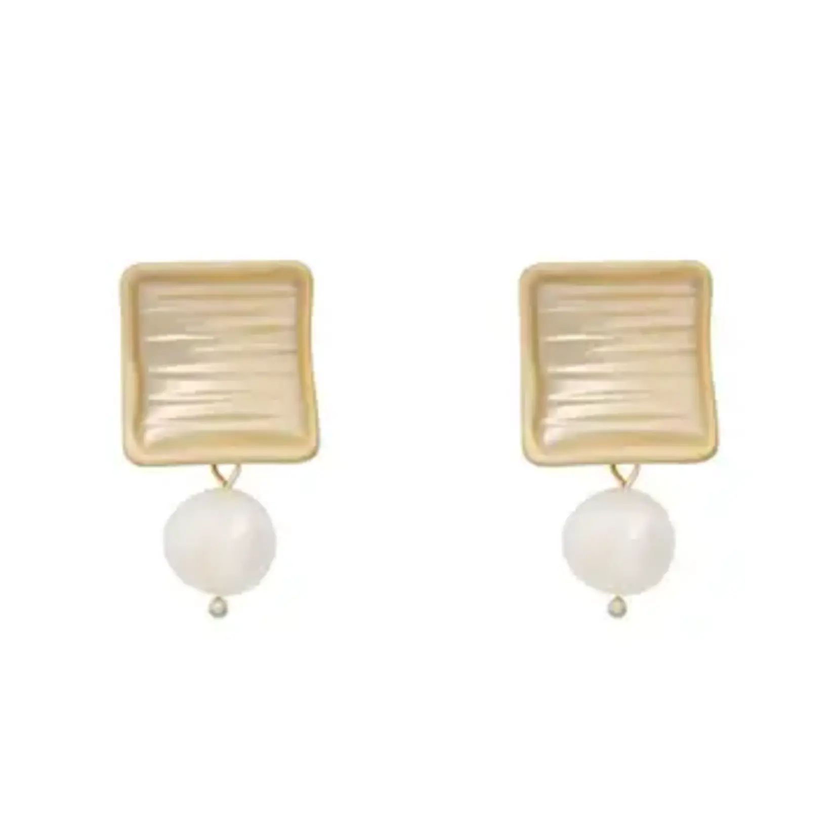 Gold Pearl Alice Square Studded Earrings One Plus One Fashion