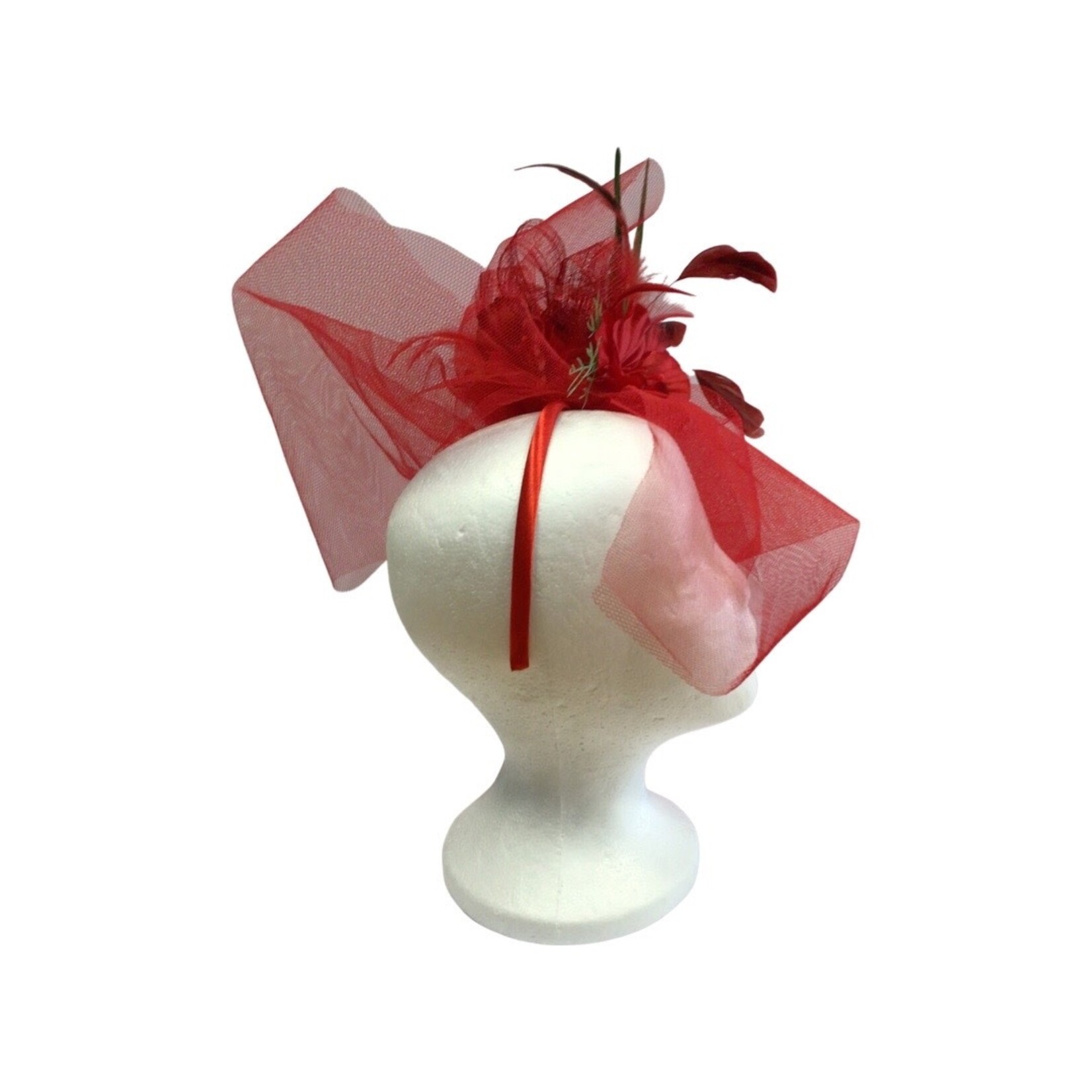 OPO Red Tulle Red Hibiscus Flower Fascinator
