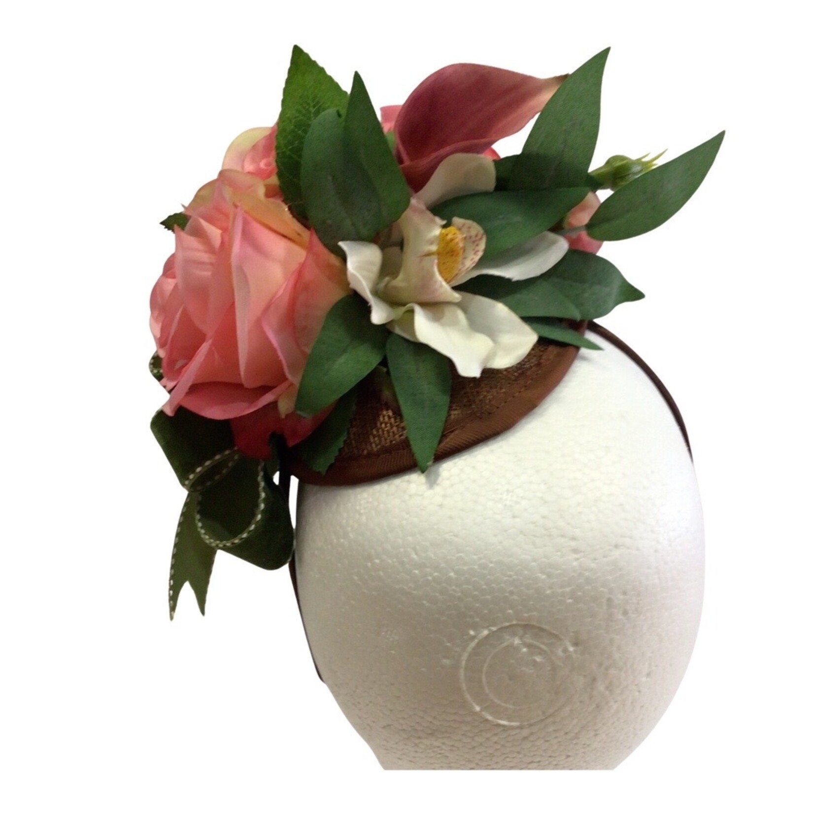 One Plus One Fashion Pink Rose & Cream Orchid Flower Choc Hat Headband