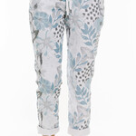 Cafe Latte Blue Floral Crinkle Cotton Drawstring Pants