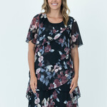 Vivid International Black Florals Layered Short Sleeve Dress