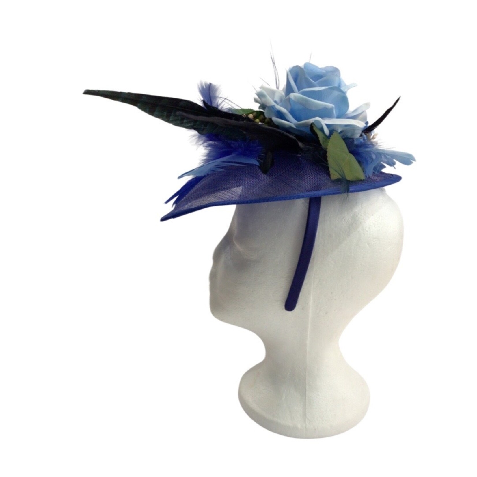 OPO Royal & Blue Flower Feather Hat Fascinator