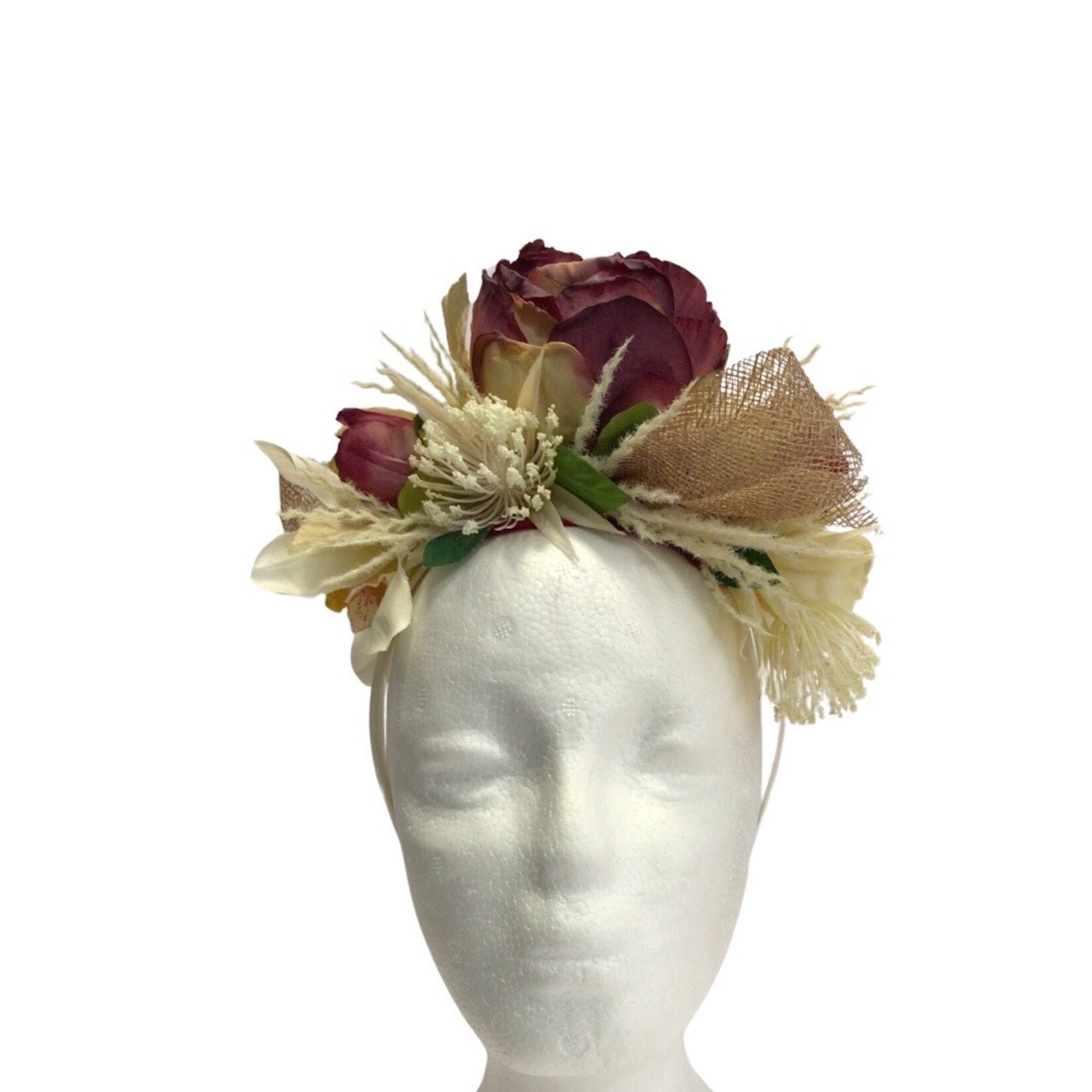 OPO Burgundy/Beige Floral Headband Fascinator