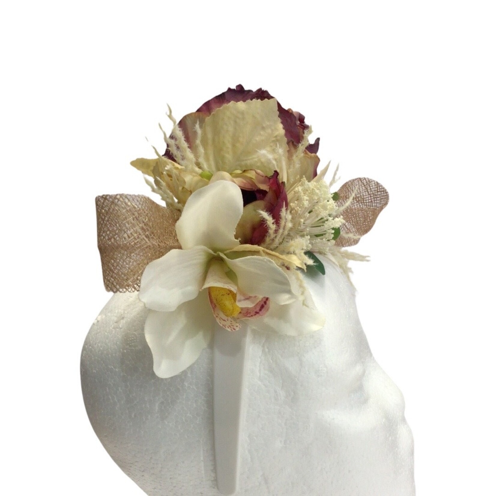 OPO Burgundy/Beige Floral Headband Fascinator