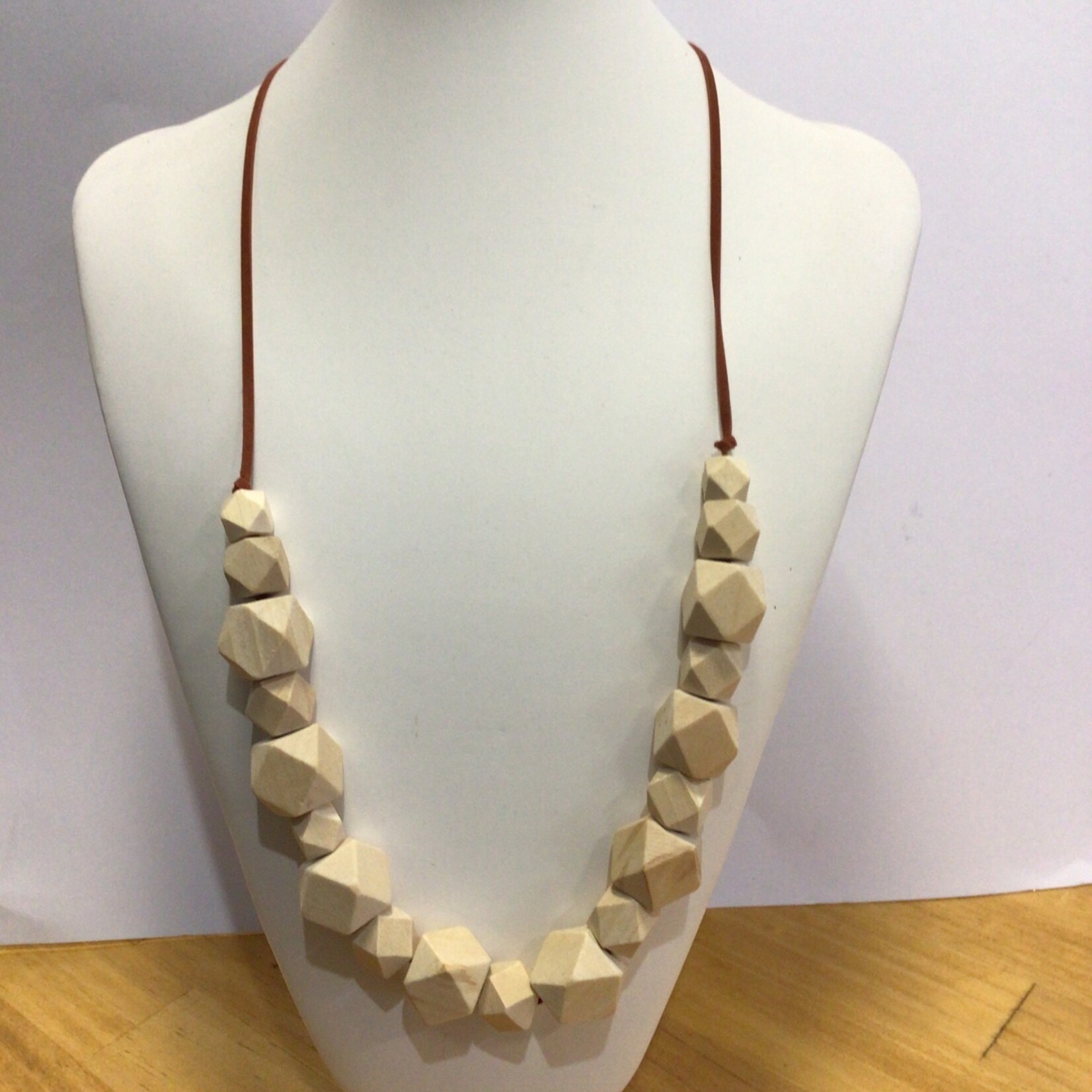 OPO Beige Wooden Beaded Long Necklaces