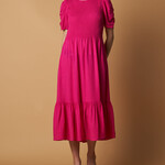 Cherrylane Cerise Pink Shirred Maxi Dress