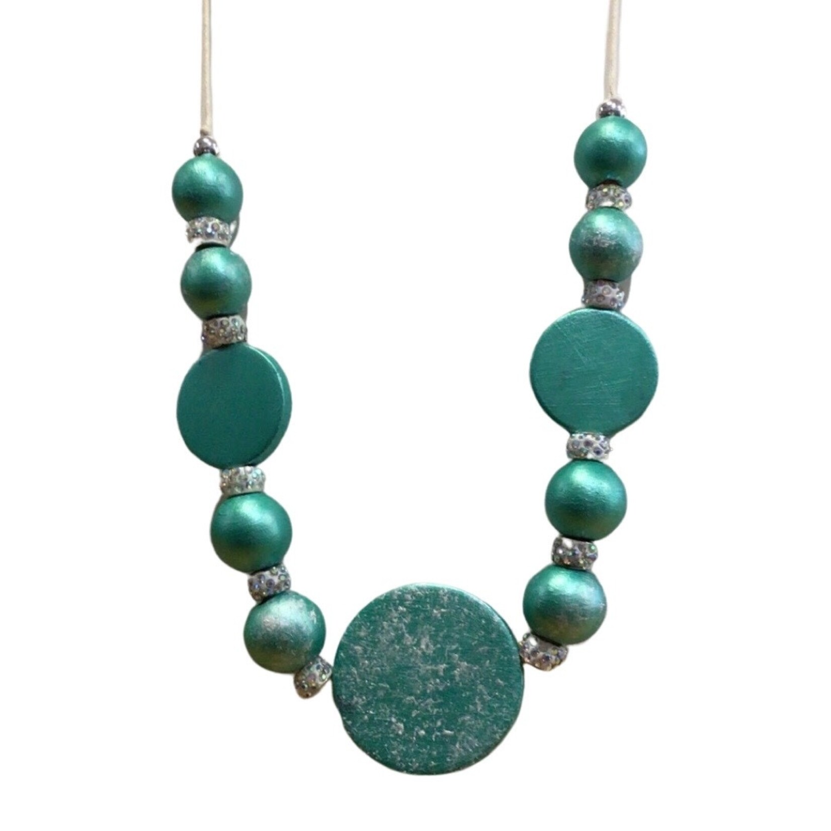 OPO Jade Metallic Wooden & Crystal Bead Necklace