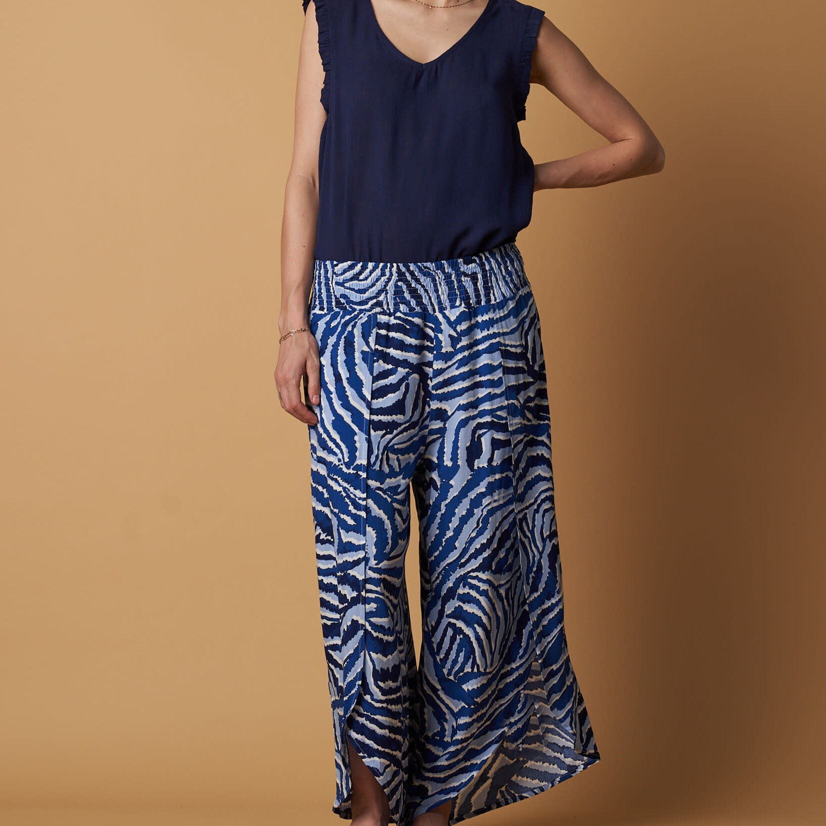 Cherrylane Indigo & Sky Waves Overlay Wide Leg Pant