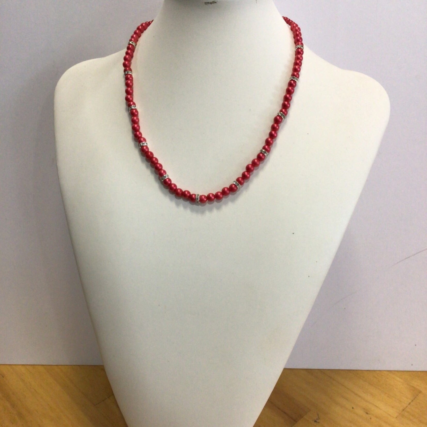 OPO Coral Pearl & Silver Crystal Bead Necklace
