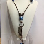 OPO Blue Beads with Silver Trinkets Cord Necklace