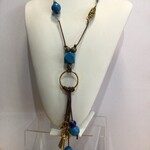 OPO Aqua Beads & Gold Pendant Adjustable Necklace