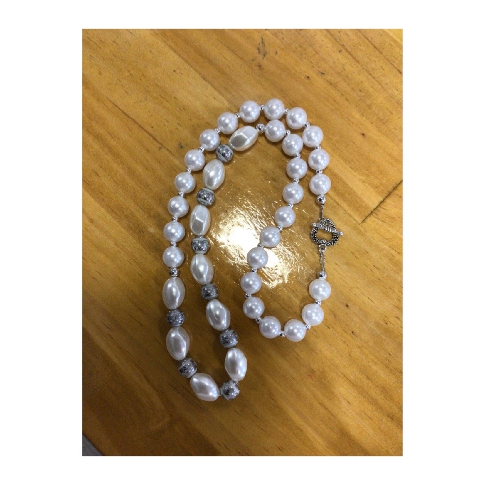 OPO White Pearl Silver Accent Bead Necklace