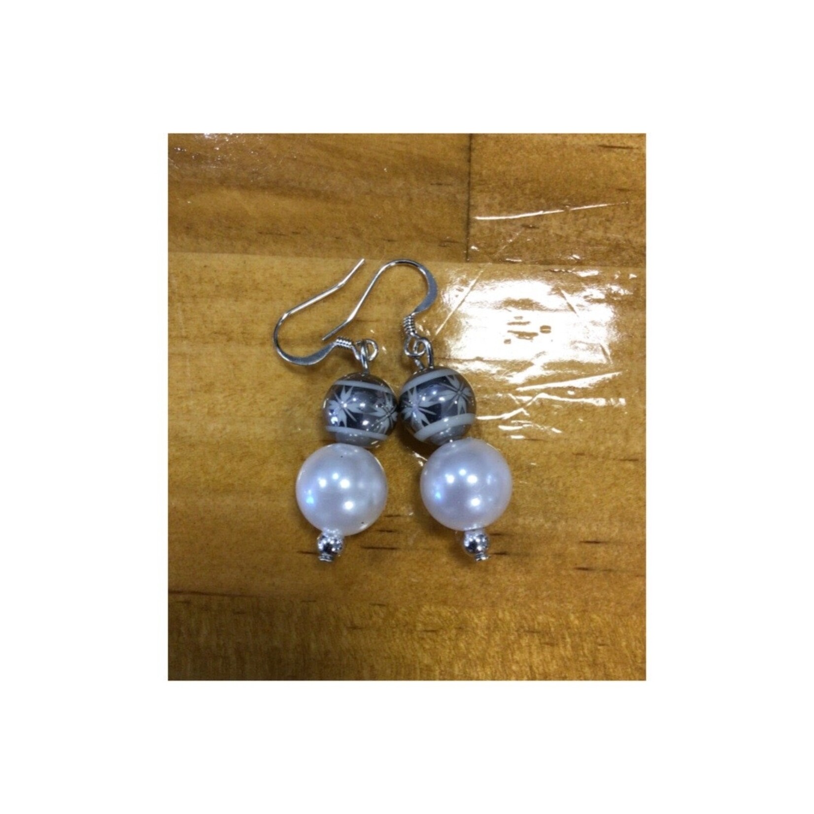 OPO White Pearl Silver Accent Bead Earring