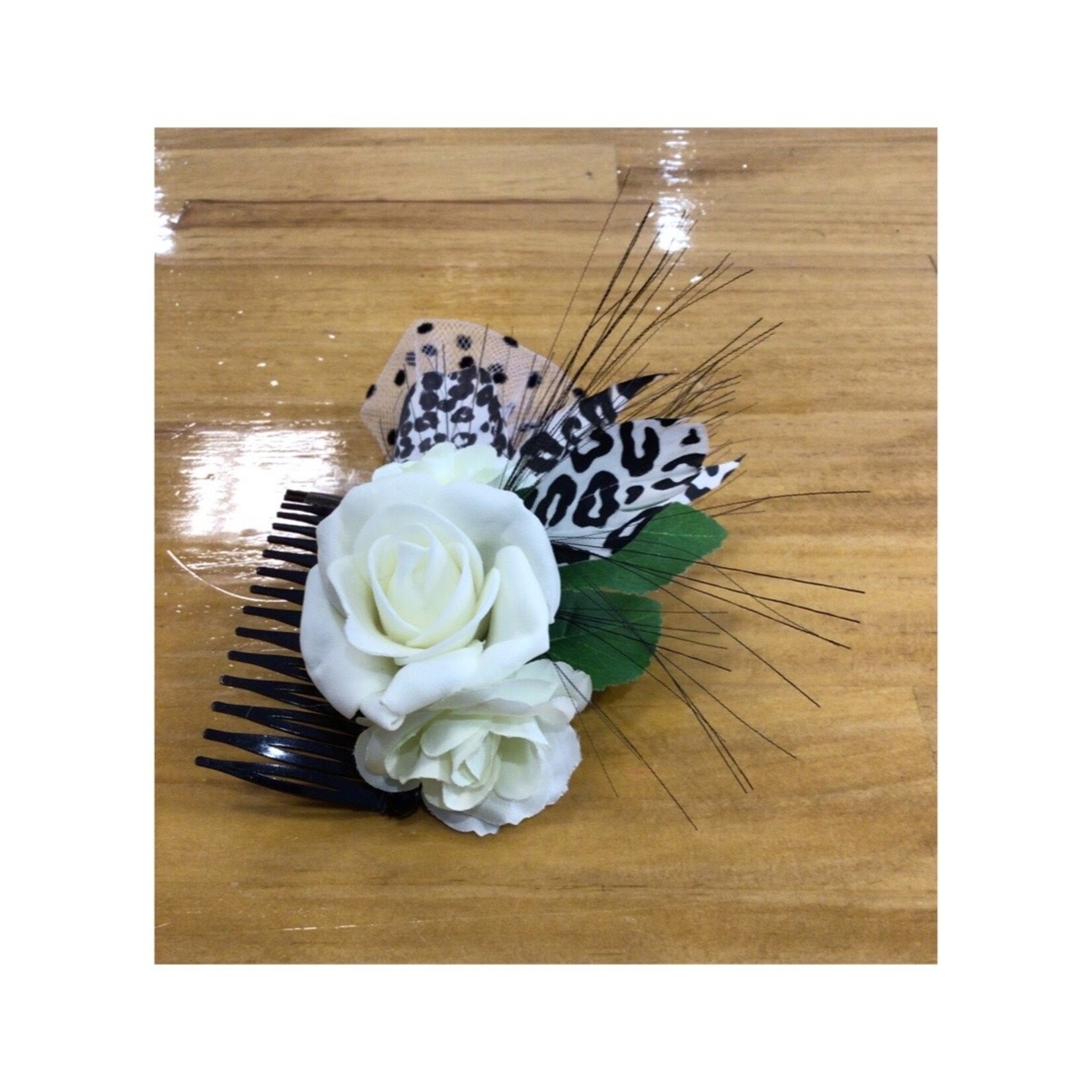 OPO Black & White Small Tulle Rose Comb