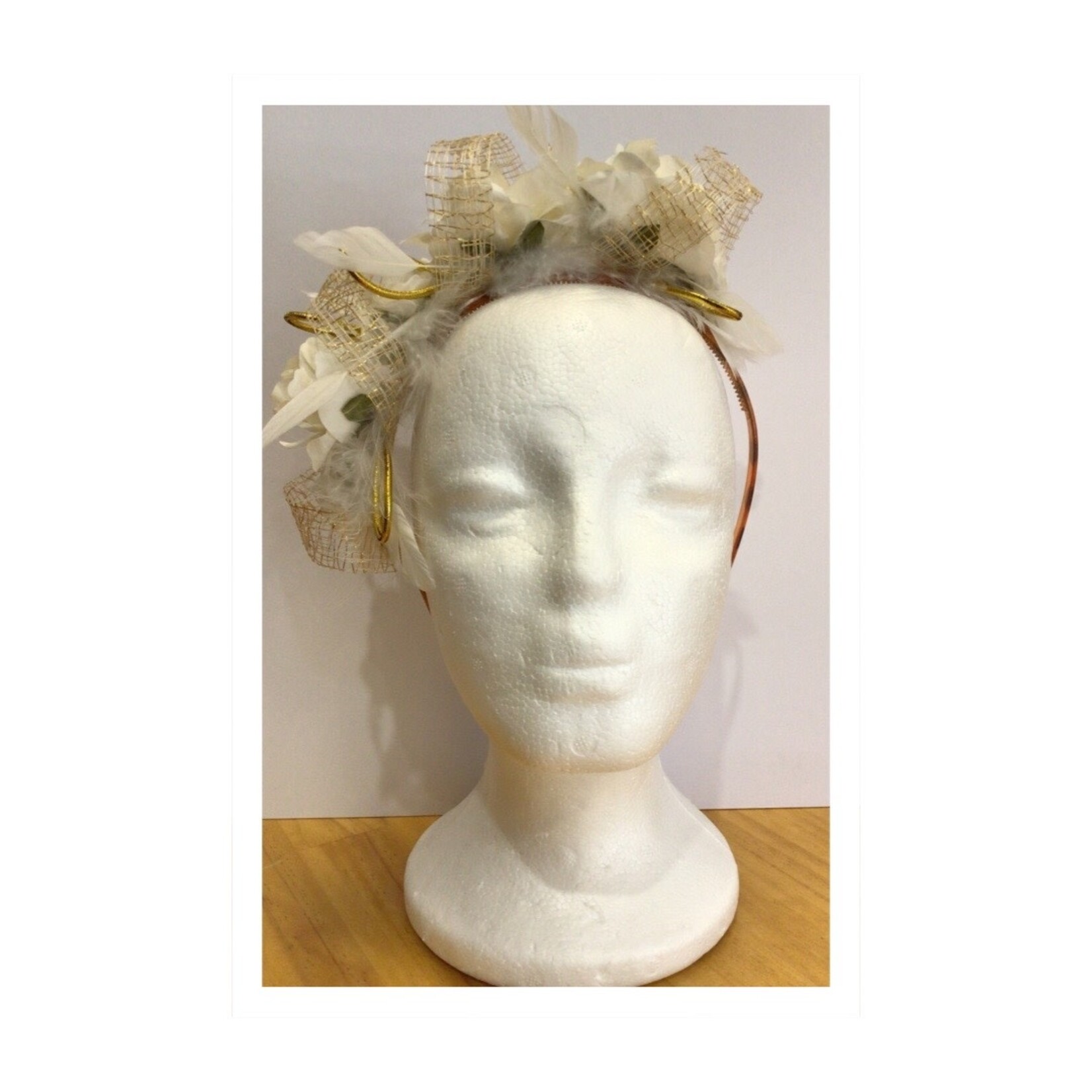 OPO Gold & Cream Rose Feather Headband Fascinator