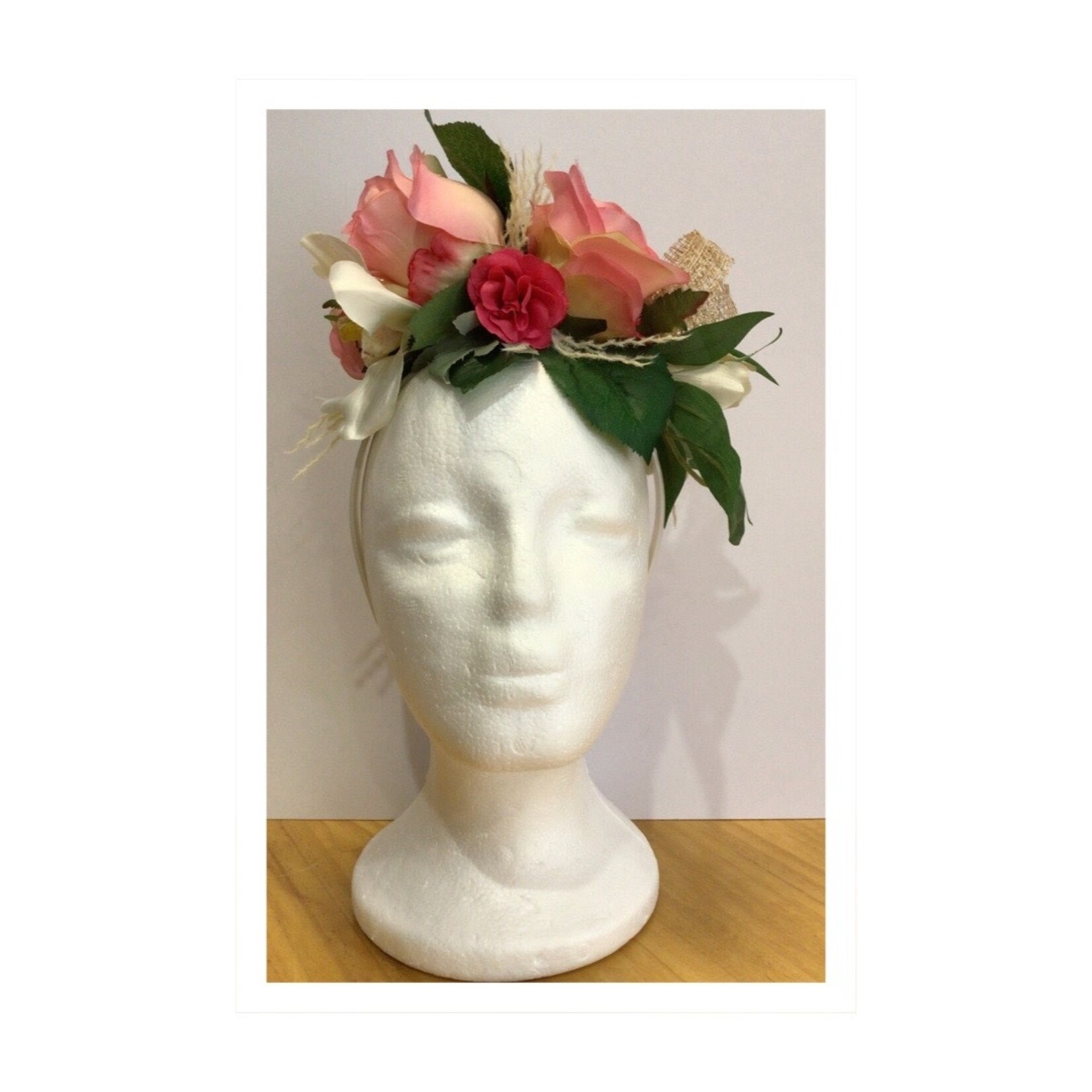 OPO Pink Rose & Cream Orchid Flower Fascinator