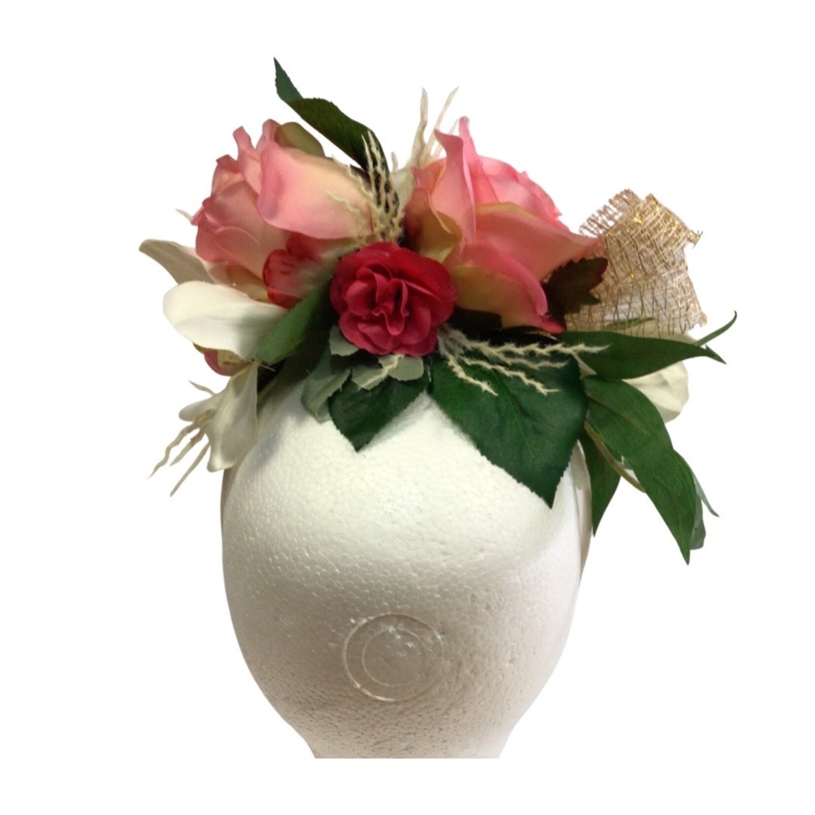 OPO Pink Rose & Cream Orchid Flower Fascinator