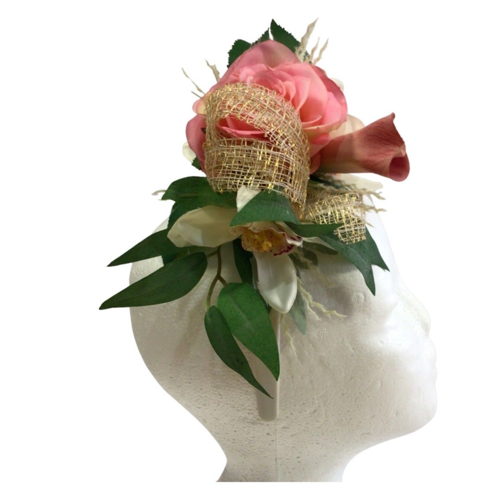 OPO Pink Rose & Cream Orchid Flower Fascinator