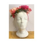 OPO Pink & Peach Flowers w/Tulle Netting Fascinator