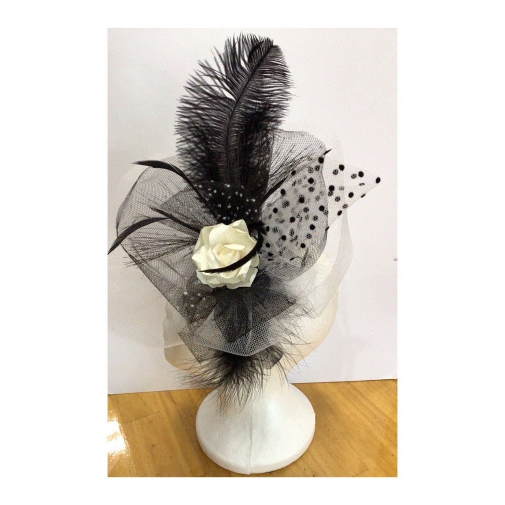 OPO Cream Flower with Tulle & Feather Fascinator