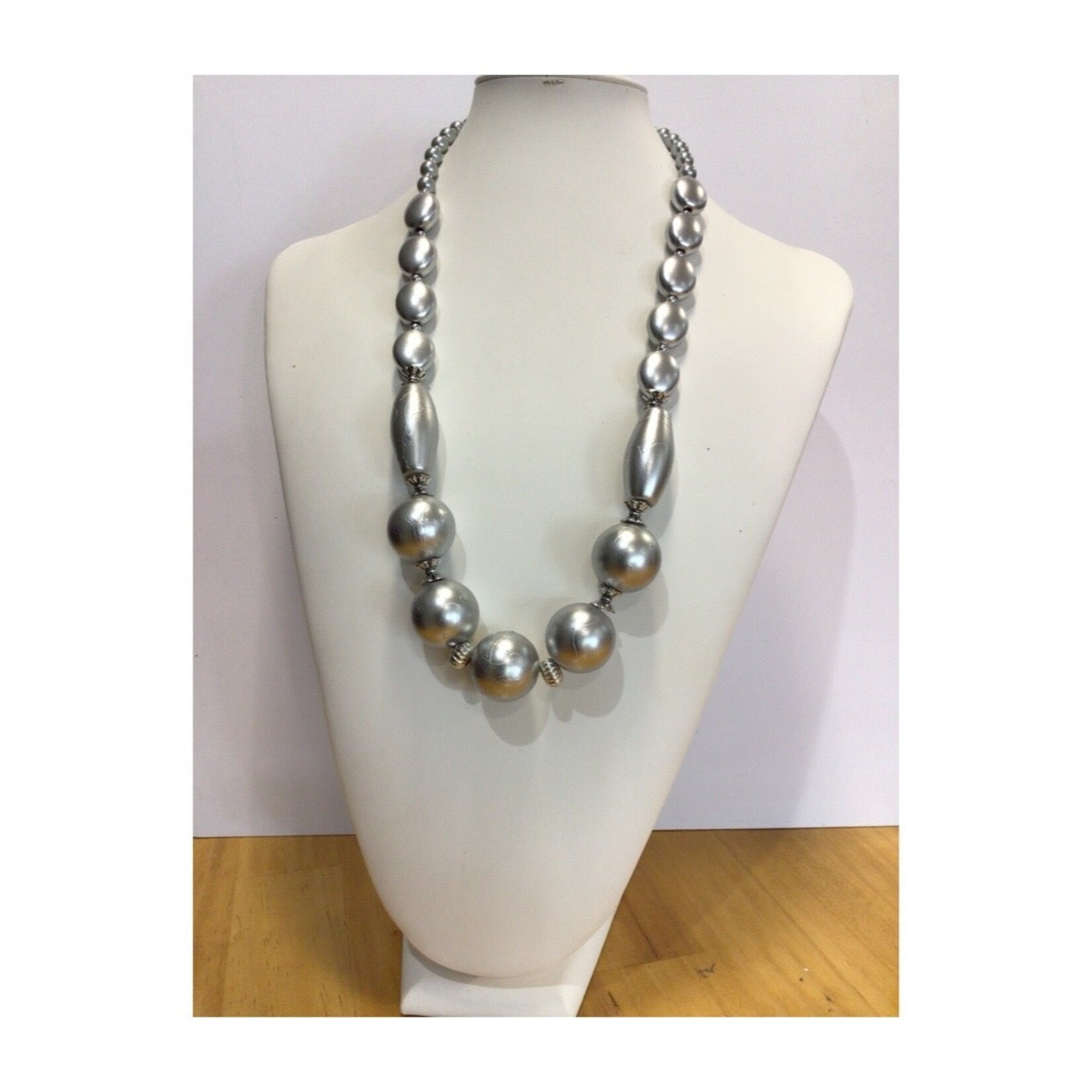 OPO Silver Wood Bead on Silver Necklace
