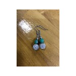 OPO Green  & Silver Crystal Bead Earrings
