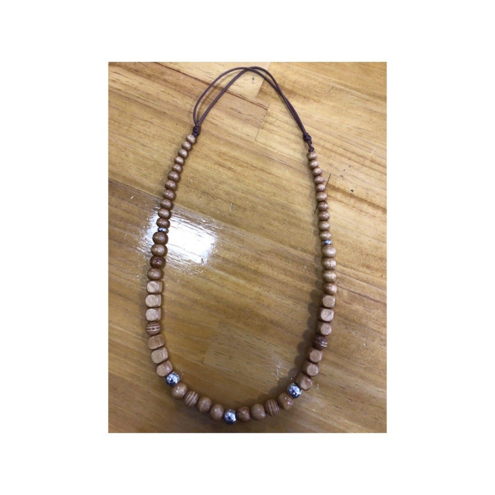 OPO Tan Wood Bead Long Adjustable Necklace