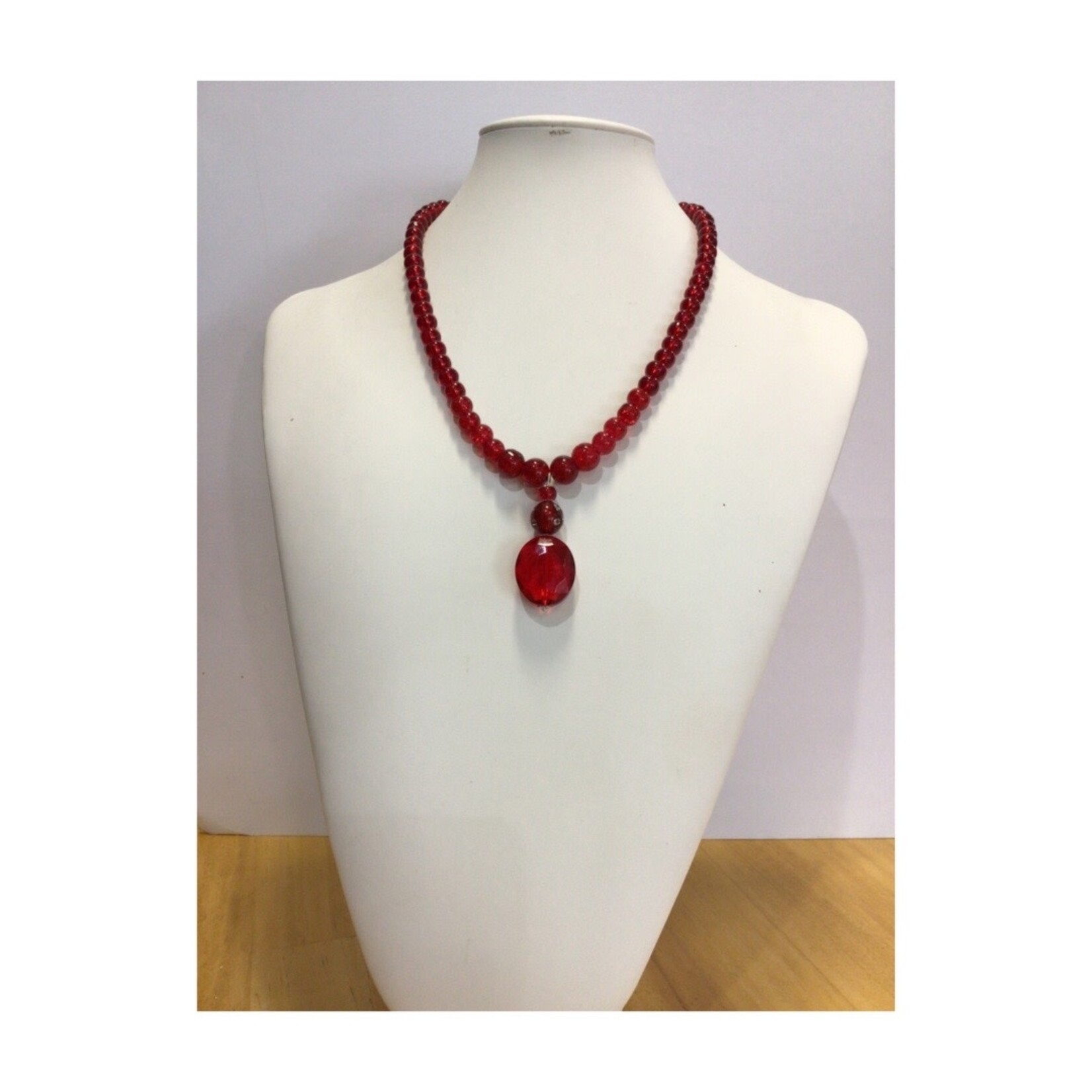 OPO Cherry Red Glass Bead & Pendant Necklace