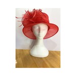 Jendi Red Organza with Flower & Feathers Hat