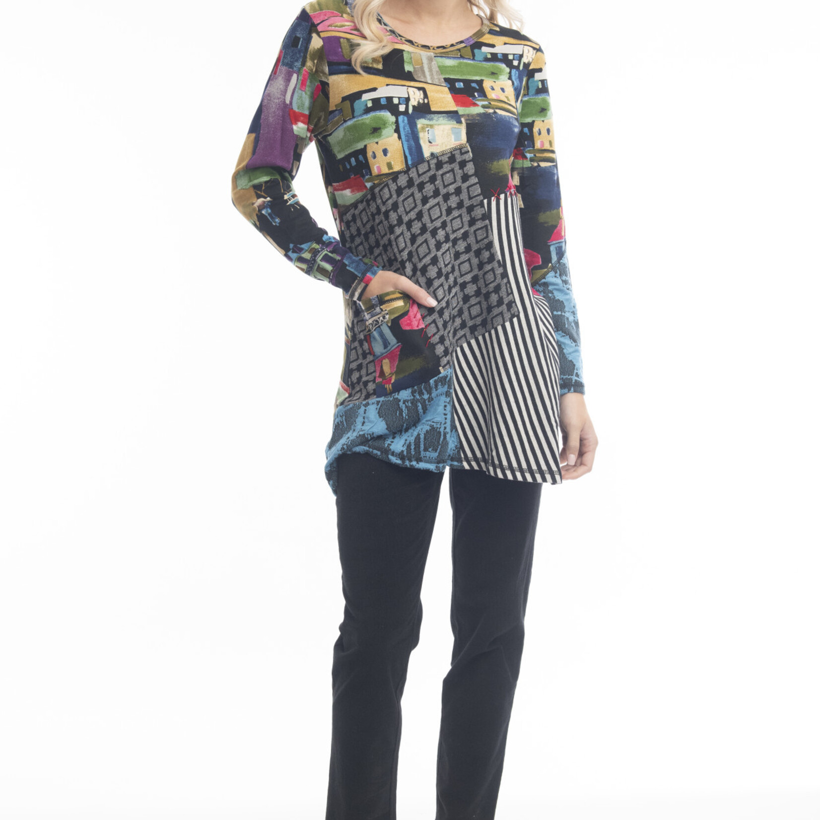 Orientique Madame Butterfly Patch LS Tunic Top