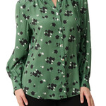 Givoni Green & Black Floral LS Grandpa Collar Blouse