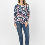 Maglia Navy w/Pink Flowers LS Top