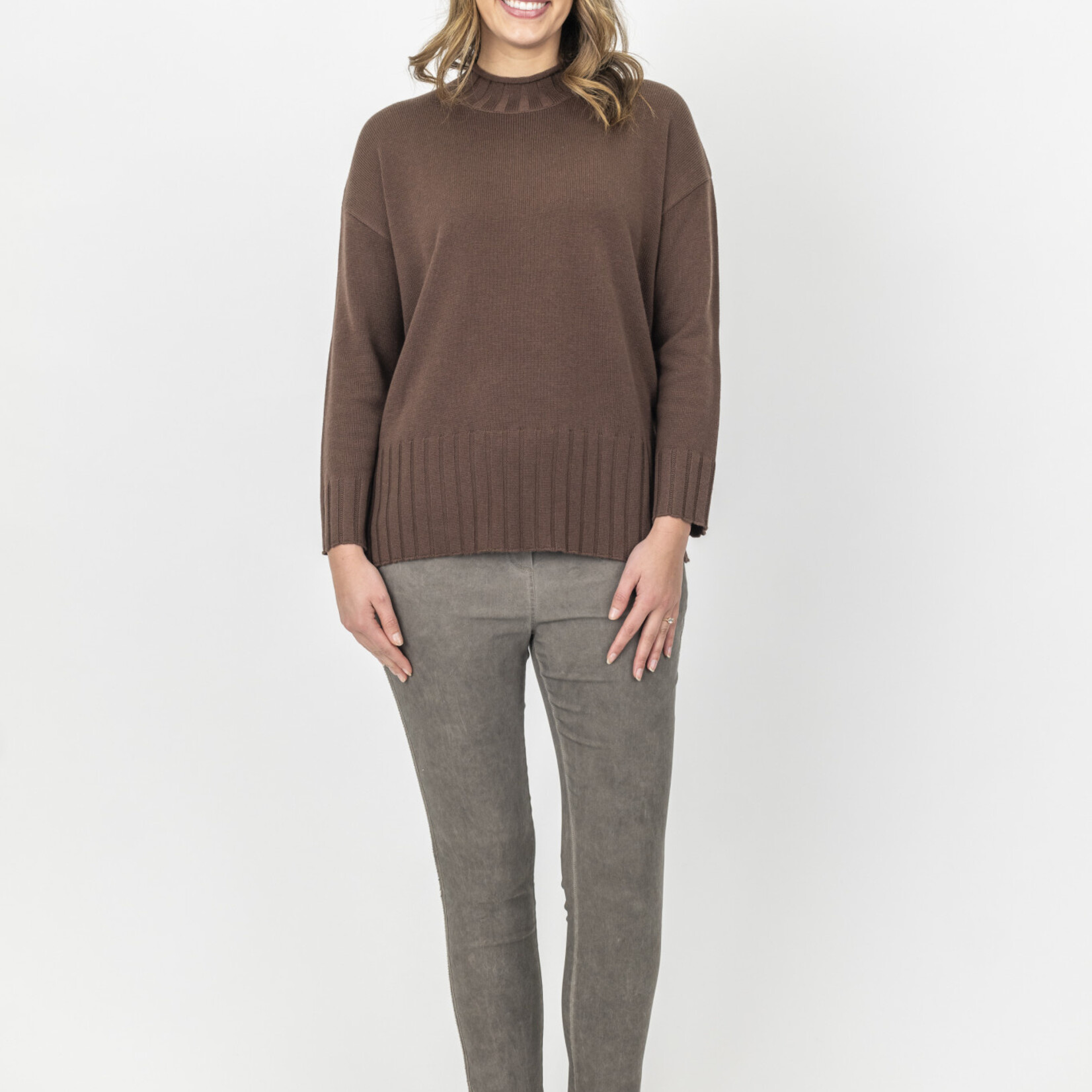 Maglia Chocolate Ribbed Trim Knit Pullover