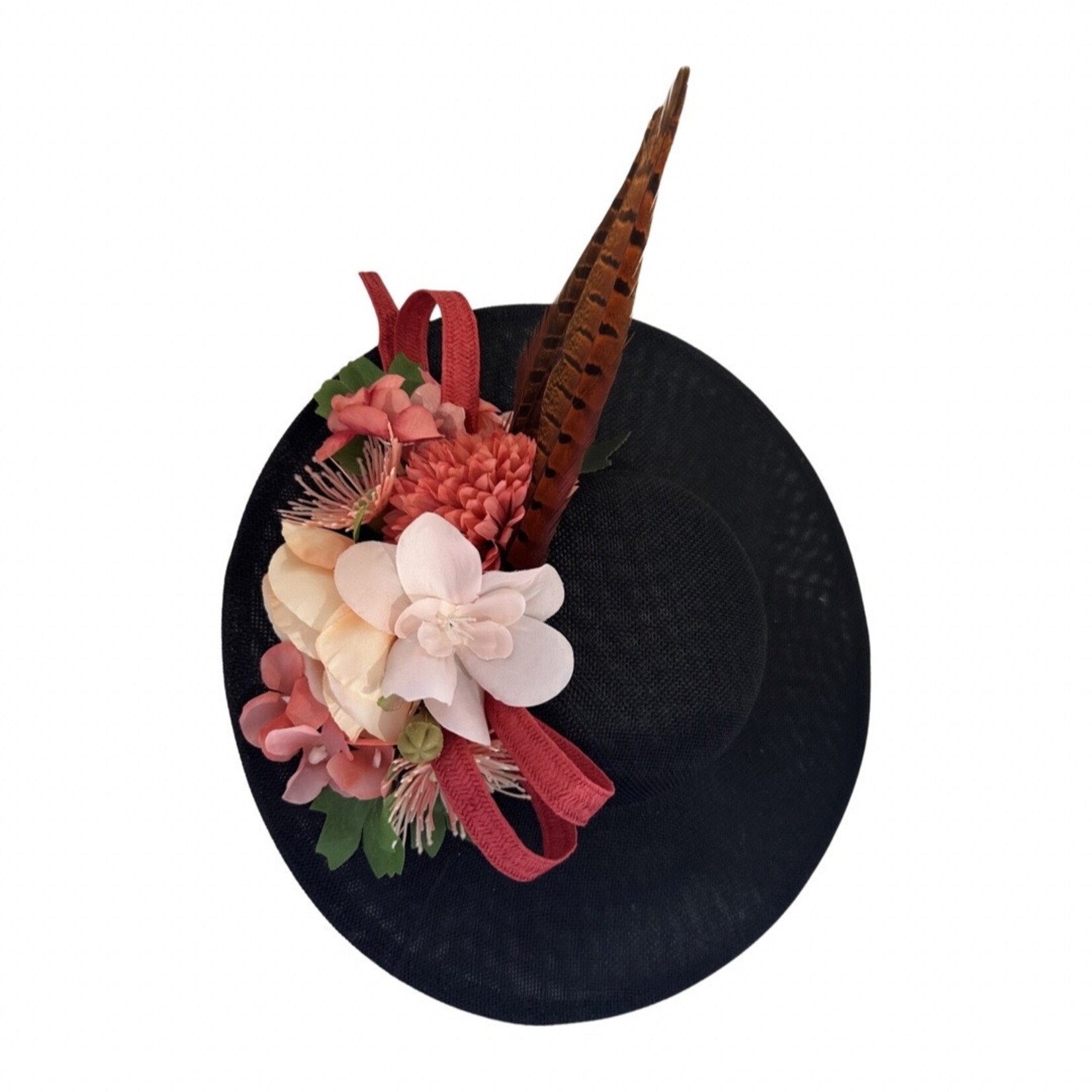 OPO Blush Floral w/ Large Black Hat Fascinator