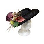 OPO Burgundy Floral w/ Large Black Hat Fascinator